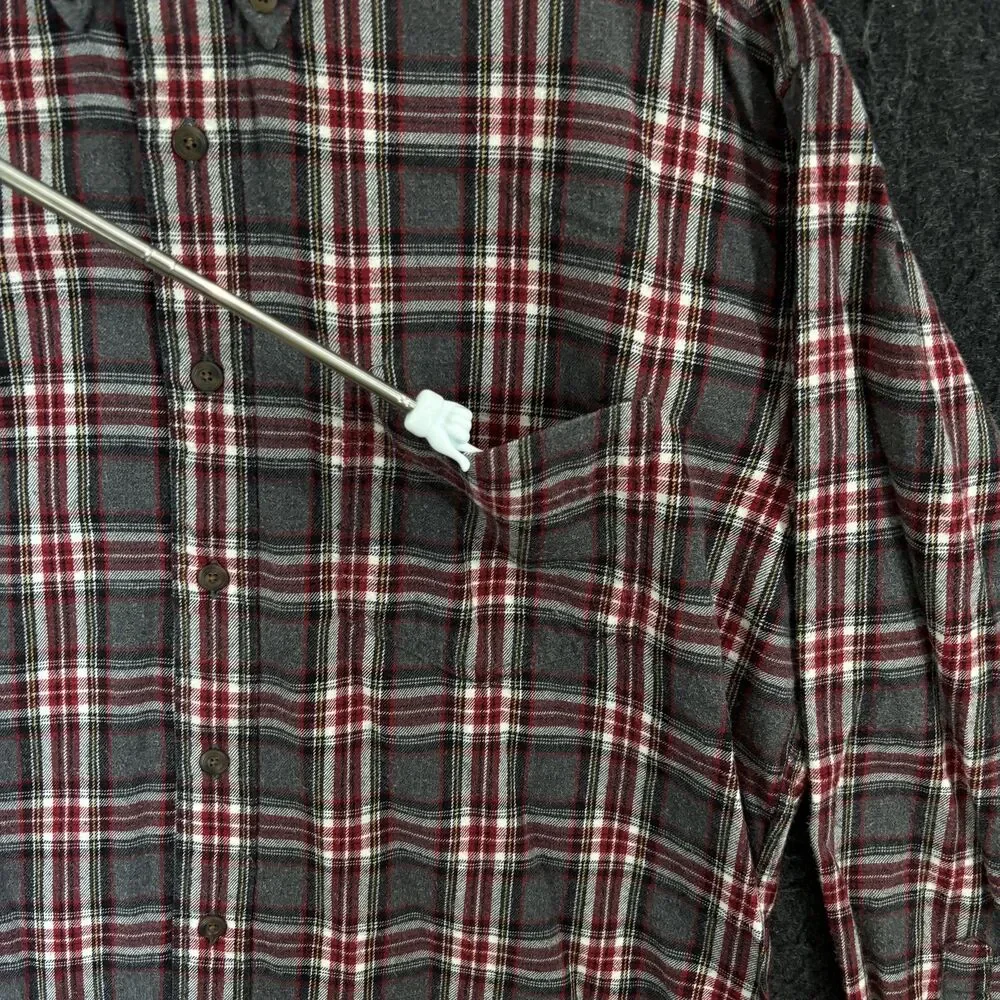 Vintage J.Crew Oarsman Shirt Men's Large Gray Red Plaid Flannel Pocket Casual